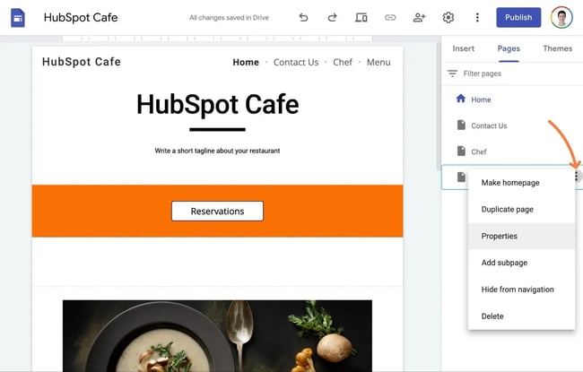how to edit a pages properties in google sites.-1